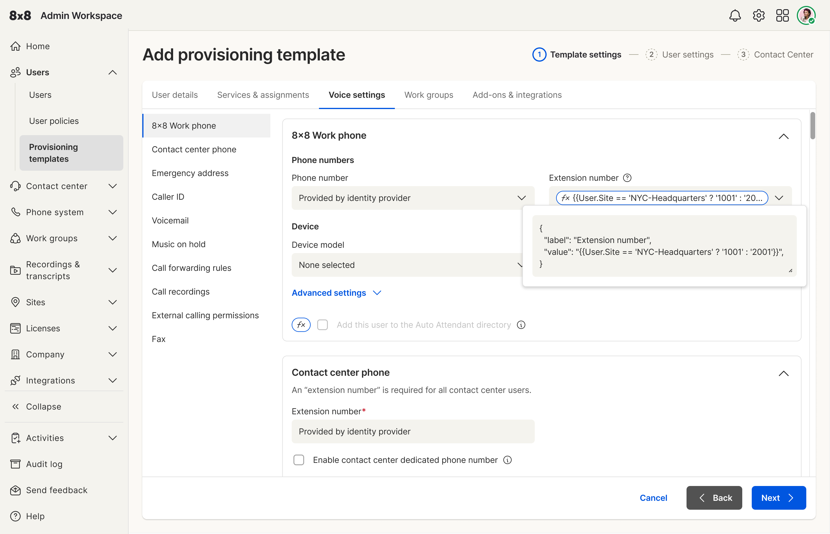 User attribute fields with advanced expressions and variables